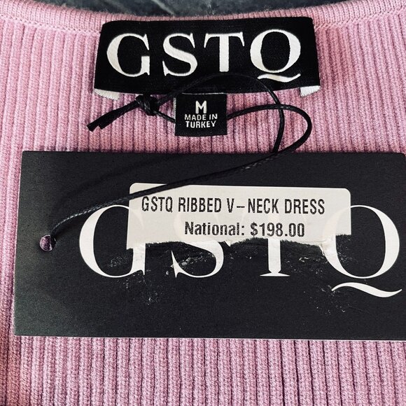 Gstq Lavender Ribbed Midi Dress V Neck Bodycon Knit Sleeveless Stretch NWT M - Picture 3 of 12